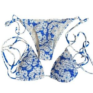 NEW Womens Small Floral Print Halter Tie Back Bikini Wireless Triangle Bra SWIM